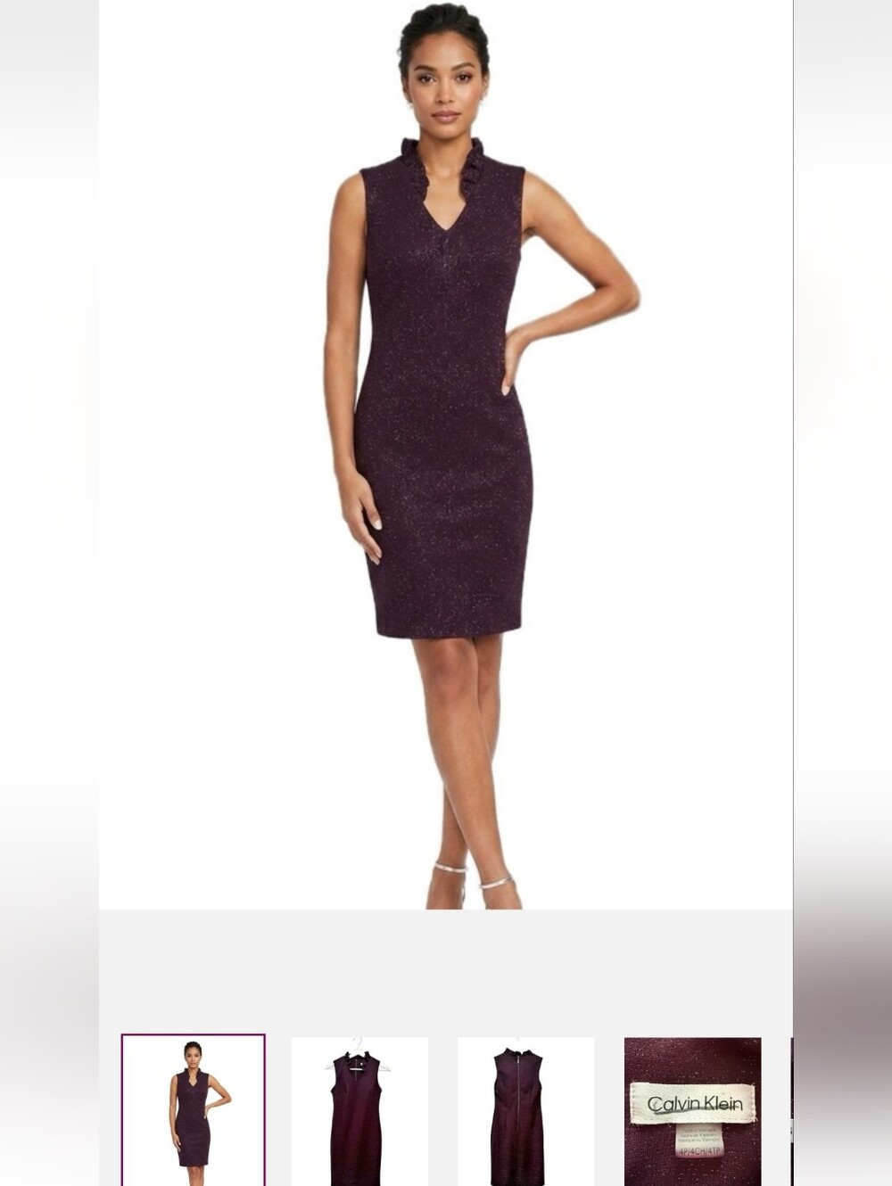 CALVIN KLEIN Burgundy Shimmer Sheath Dress